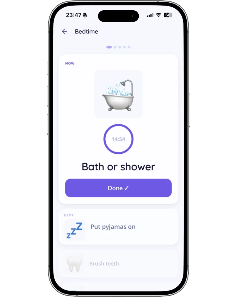 Genovi app — bedtime routine with picture cards